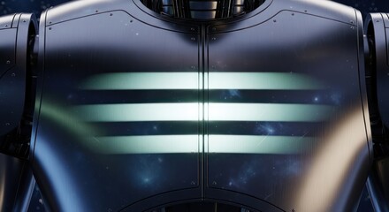 Futuristic metallic robot torso with illuminated horizontal stripes design element