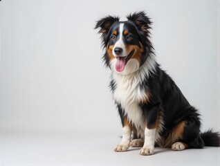 Fototapeta premium Wet and Happy Collie Dog Sitting with a Playful Expression in a Studio Setting