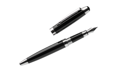 Exquisite Black and Silver Fountain Pen Isolated on White Background for Classic Writing Aesthetics