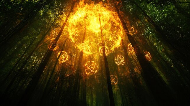 Forest mystical light trees fantasy magical glowing enchanted nature mysterious ethereal woodland scene art