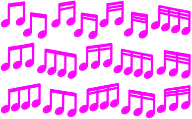 味のある手書き連音符右上がり、右下がりのシンプルなデザインのアイコンセット_ピンク