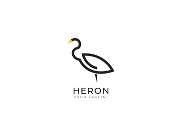 Abstract line logo of heron bird with minimalist and simple design, heron silhouette logo