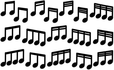 味のある手書き連音符右上がり、右下がりのシンプルなデザインのアイコンセット_黒