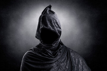 Portrait of a scary ghost over dark misty background