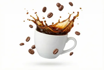 Küchenrückwand glas motiv Kaffee und Kaffeebohnen Coffee Cup with Splashing Liquid and Beans  © ruzz