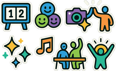 Vibrant weekend vibes illustration with colorful icons for social media and event graphics