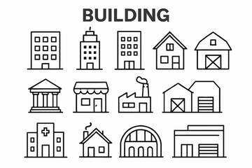 Fototapeta premium Architectural building icon set line drawing style
