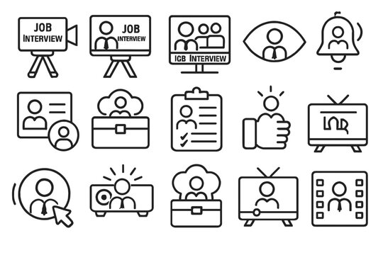 Icons representing online job interviews and hiring