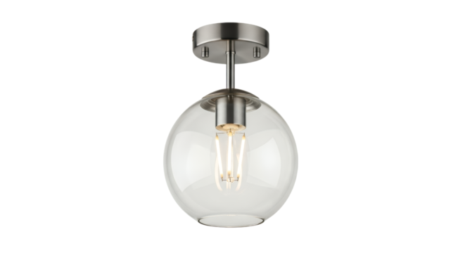 Elegant satin nickel flush mount ceiling fixture with clear glass globe shade lamp globe lighting