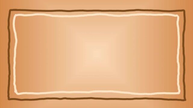 Light brownish orange background central gradient, Irregular double rectangular frame stop motion style, Hand-drawn wavy lines clean empty text area