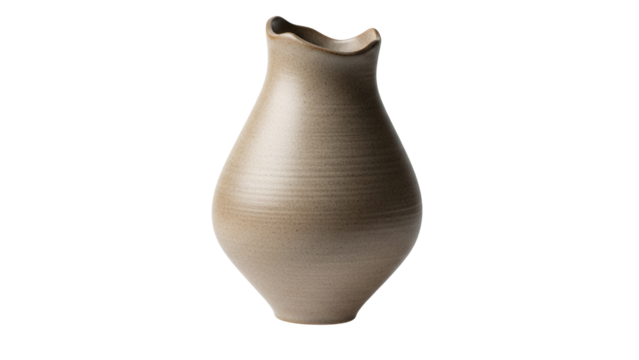 Earthenware vessel with undulating rim showcases rustic charm against a pristine backdrop enhancing the handmade feel of the piece its simple yet
