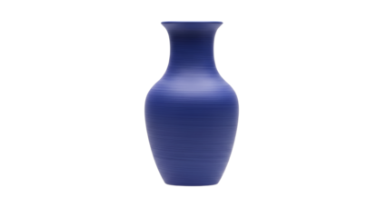 Elegant cobalt blue vase standing tall against a pristine white backdrop showcases minimalist aesthetics and graceful curves in a studio setting