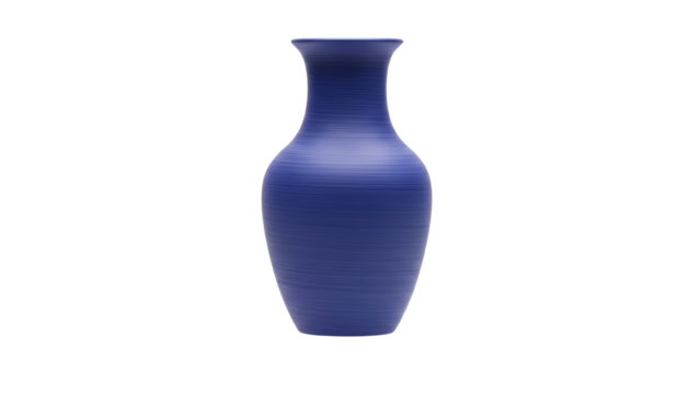 Elegant cobalt blue vase standing tall against a pristine white backdrop showcases minimalist aesthetics and graceful curves in a studio setting