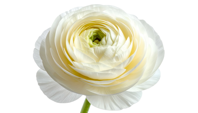 Close-up of a perfectly formed, pristine white flower with soft, layered petals