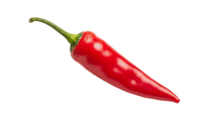 Isolated red chili pepper with a vibrant sheen against a stark white backdrop, showcasing its crispness and smooth texture