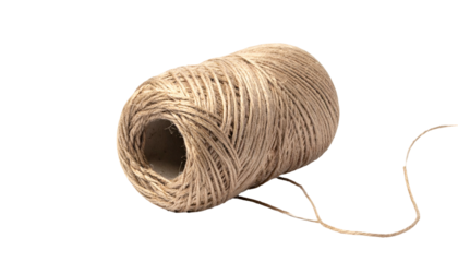 A close-up of a spool of twine on a solid black background