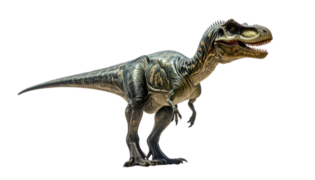 Digitally rendered side view of a predatory dinosaur with detailed skin and alert eyes