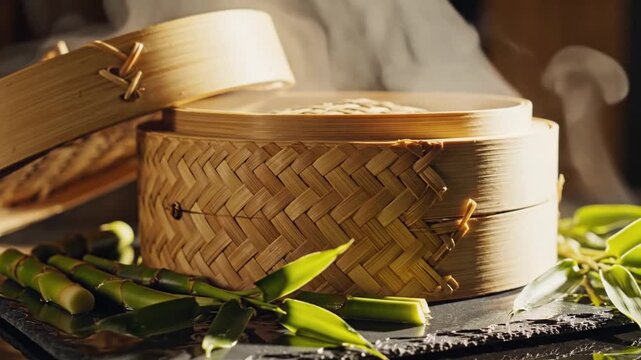 竹籠蒸篭職人技 光る筍石畳シネマティック