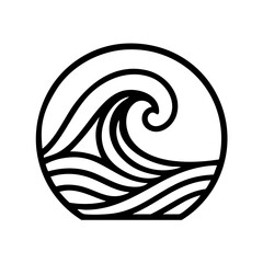 emblem of a rising ocean wave forming a half-circle composition