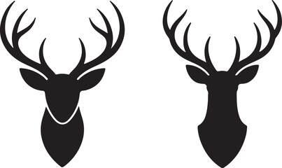 Deer Head Silhouette Set Minimal Black Antler Vector Illustration Collection 