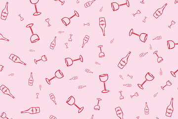 Red and pink hand drawn Christmas and New Year champagne glass
