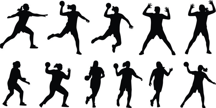 Handball players silhouettes vector set sport and action