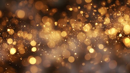 Warm Christmas Background with Soft Golden Bokeh Lights and Sparkling Dust, Ideal for Holiday Celebration, New Year, Party Invitation, or Luxury Design