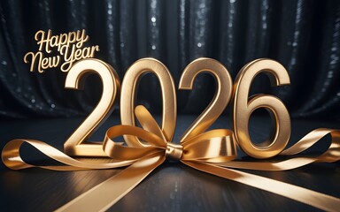 Golden Happy New Year 2026 with Ribbon and Sparkle Background image photo