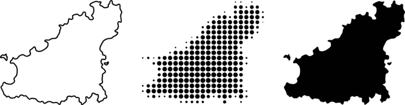 Guernsey Map Vector Set Halftone Silhouette Outline