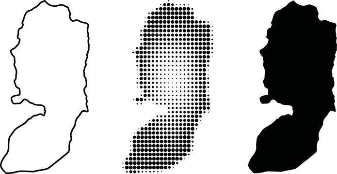 Palestine Map Vector Set Halftone Silhouette Outline