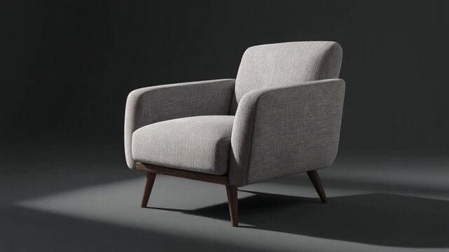 Elegant gray armchair with wooden legs, perfect for modern living spaces and comfortable seating