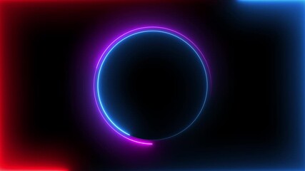 Glowing neon red pink and blue color circle frame with neon eclipse circle frame background icon animation circular loading rotation smooth footage game party effect round on black background - Powered by Adobe