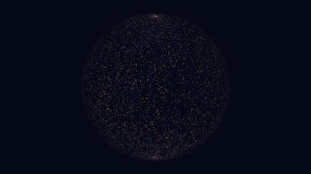 A 3D visualization showcasing a sphere composed of luminous small dots, forming a visually striking pattern. Illuminated against a dark backdrop, the dots create a spherical shape