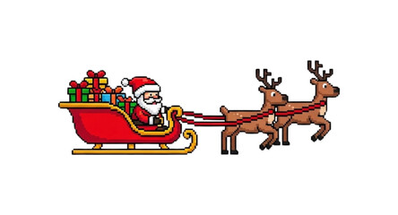 santa claus with sleigh pixel style 