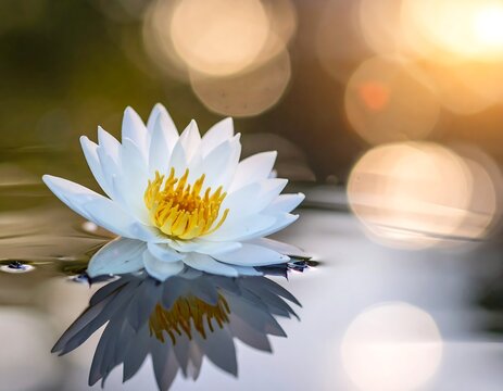 Close-up of a delicate white flower floating serenely on water