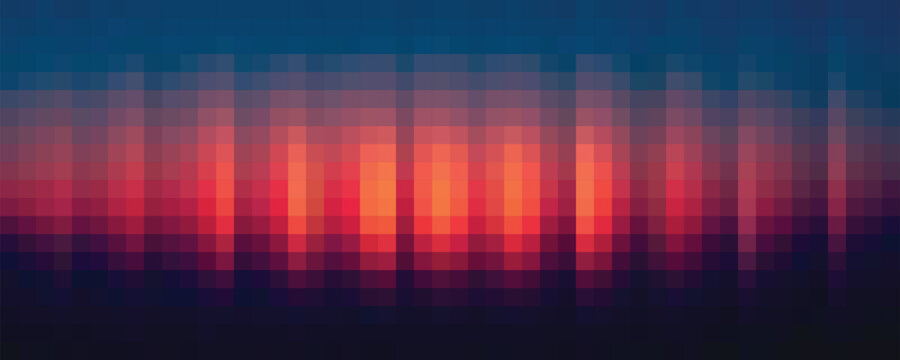 Pixelated Sunset, Blue and Red Squares, Warm Tones, Abstract Digital Design for backgrounds, for digital art projects or presentations