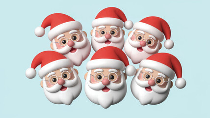 Cute Santa Claus Faces Christmas Illustration