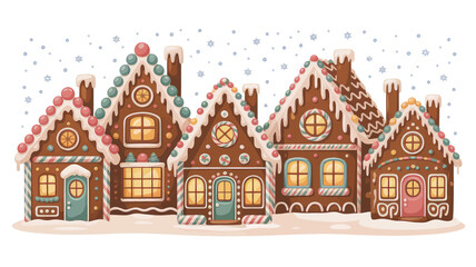 Gingerbread House Village Christmas Illustration