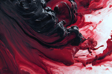 violent swirl of crimson red and deep black fluid creating sharp dramatic high contrast abstract motion
