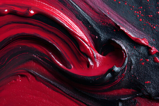 violent swirl of crimson red and deep black fluid creating sharp dramatic high contrast abstract motion - Powered by Adobe