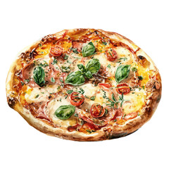 Watercolor-style vector illustration of Pizza, isolated on a clean white background.