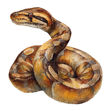 Python, watercolor painting, vector illustration, isolated on a white background.