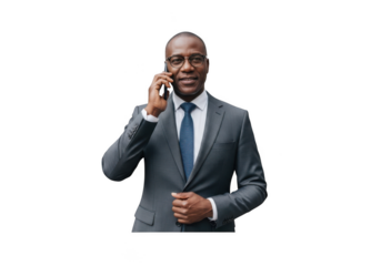 Professional african american businessman in suit talking on mobile phone stock photo png image isolated on transparent background