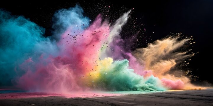 Chalk Dust Explosion in Pastel Freeze-Frame. Abstract pastel powder explosion frozen mid-motion&mdash;dramatic, high-energy background for beauty or creative campaigns.