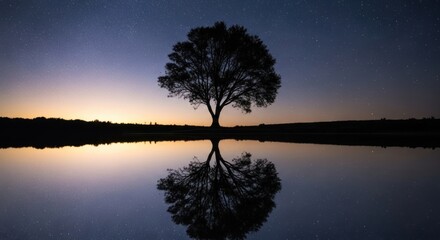 sunset on the river with a tropical view of a tree show black due to the sun set