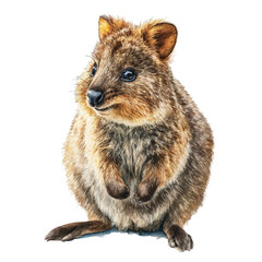 Obraz premium Watercolor vector illustration of Quokka, isolated on white background.