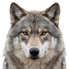 Fototapeta premium Majestic wolf headshot with intense amber eyes on a black background captured in stunning detail