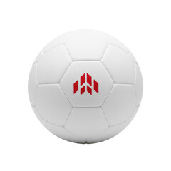 Fototapeta premium Modern White Soccer Ball with Red Emblem on Black Background Minimalist Design
