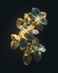 Floating herb leaves in warm glow, clean eating, organic wellness simplicity