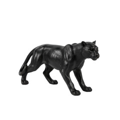 Fototapeta premium Mysterious Black Panther Sculpture Evokes Power and Grace on Black Background